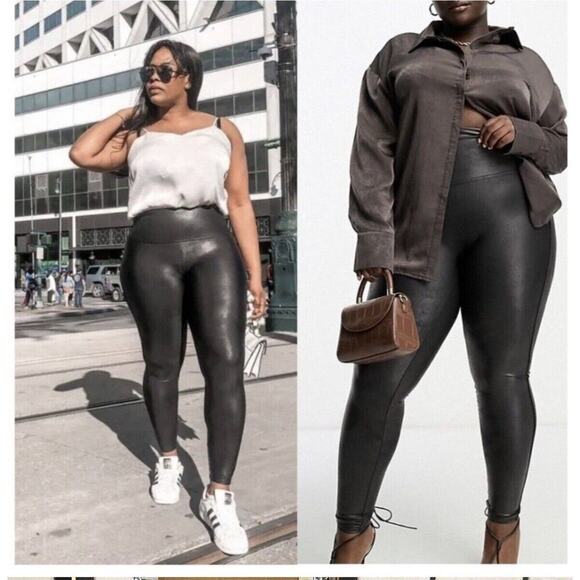 SPANX Faux Leather Leggings Pants Plus Size 1X Black High Rise - Picture 1 of 8